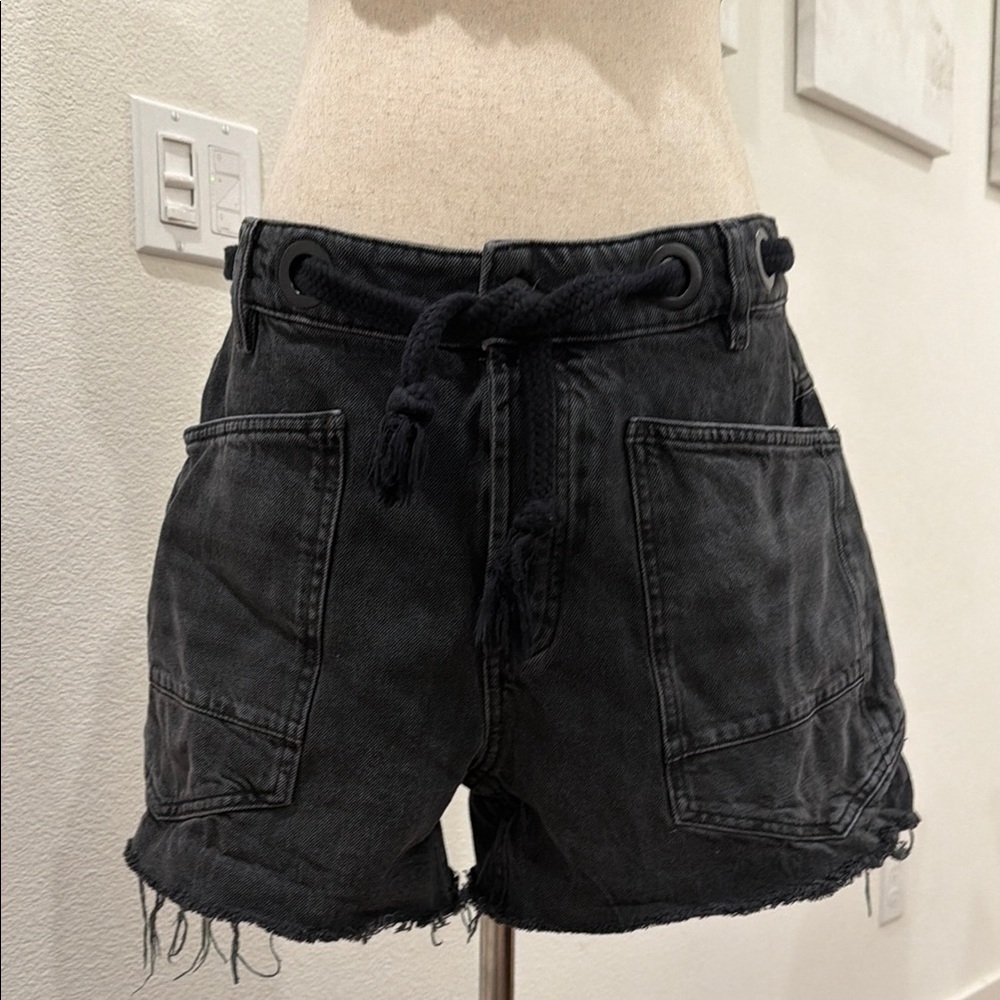 Free People Washed Black Drawstring Cargo Shorts